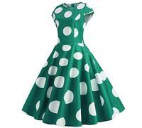 Robe de bal élégante à manches courtes et col rond - Style vintage des années 70 et 80 - Imprimé à pois - Corset fluide et décontracté - Pour l'été, la plage, les fêtes, les cocktails, Vert, M