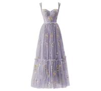 Robe de bal en tulle pour femme - Robe de bal - Corset - Bretelles spaghetti longues - Fée - Robe de soirée formelle, thé violet, 42