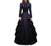 Robe de bal gothique et victorienne pour femme - Style steampunk médiéval - Robe de bal - Robe trapèze à volants - Robe maxi plissée - Costume de princesse - Robe de soirée plissée, O Noir., XXL
