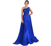 Robe De Bal Longue en Tulle pour Femmes AsyméTrique éPaule DéNudéE Paillettes Robe De Bal Scintillante Fente Haute Robe De SoiréE Formelle Royal Blue XXL