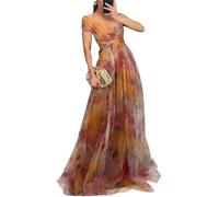 Robe de Bal Longue en Tulle pour Femmes Motif Floral Bretelles Sexy col en V Dentelle Robe de soirée Formelle
