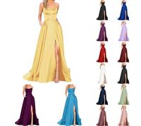 Robe De Bal Longue Femme Dos Nu Élégante Noir Doré - Criss-Cross en Satin - Robe De Fin D'études Sexy Chic - Robe De Soirée avec Poches pour Bal,Mariage,Cocktail