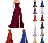 Robe De Bal Longue Femme en Satin Dos Nu Élégante - Criss-Cross en Satin - Robe De Fin D'études Chic Sexy - Robe dorée Noir De Soirée avec Poches pour Bal,Mariage,Cocktail