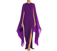 Robe de bal longue pour femme - Avec tempérament - En mousseline de soie - Épaules dénudées - Couleur unie - Taille haute - Sans manches - Col rond - Robe de soirée - Robe de bal d'étudiant avec fente