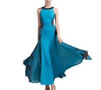 Robe de bal longue romantique en dentelle pour femme - Costume de danse tango valse pour scène, bleu paon, 3XL