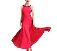 Robe de bal longue romantique en dentelle pour femme - Costume de danse tango valse pour scène, Rouge, L