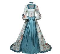 Robe de bal Marie-Antoinette pour femmes - Robe de bal victorien médiéval à imprimé floral - Costume pour Halloween (25-bleu, taille L)