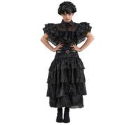 Chaks - Robe de bal Mercredi, costume pour enfants, robe et ceinture en noir, tenue pour Halloween et Carnaval