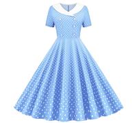Robe de bal pour femme à manches courtes à double boutonnage à pois - Robe de soirée - Robe de bal - Style Audrey Hepburn - Vintage des années 50 - Rockabilly - Robe patineuse rétro - Robe trapèze, O