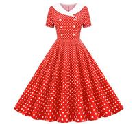 Robe de bal pour femme à manches courtes à double boutonnage à pois - Robe de soirée - Robe de bal - Style Audrey Hepburn - Vintage des années 50 - Rockabilly - Robe patineuse rétro - Robe trapèze, O