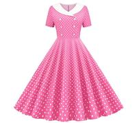 Robe de bal pour femme à manches courtes à double boutonnage à pois - Robe de soirée - Robe de bal - Style Audrey Hepburn - Vintage des années 1950 - Rockabilly - Robe patineuse - Robe trapèze, O rose