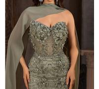 Robe de bal sirène vert olive Forêt Enchantée, avec châle amovible, robe de soirée sans bretelles à paillettes roses 3D, mariage, fête, automne L,M,S,XL,XXLgraphiqueTissu en tulle