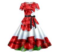 Robe de bal vintage élégante pour femme - Robe de Saint-Valentin - Manches courtes - Style années 1950 - Robe de soirée - Robe de bal - Robe trapèze rétro - Robe de cocktail, O blanc., XL