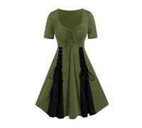 Robe de bal vintage Lolita pour femme - Col en V - Manches courtes - Robe de soirée gothique punk - Bloc de couleurs - Ourlet Godet bicolore - Robe patineuse plissée - Robe trapèze - Robe de carnaval