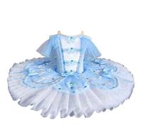 Robe de Ballerine brodée pour Enfant, inspirée du Lac des cygnes, avec Tutu et Pancakes,Bleu,140