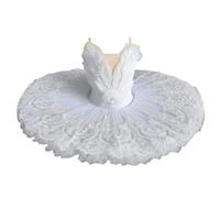 Robe De Ballerine Professionnelle pour Filles, Robe Tutu Blanche À Bretelles Spaghetti Tenue De Compétition De Patinage Artistique du Lac des Cygnes,Blanc,160