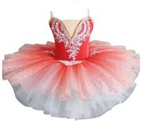 Robe de Ballet pour Enfants, Robe de Princesse à Paillettes pour Filles, Tutu de Ballet, vêtements de compétition de Danse, Jupes Tutu de Spectacle,Rouge,140