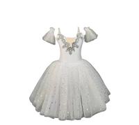 Robe de Ballet pour Fille, Tutu à Paillettes en résille, Justaucorps de Gymnastique Costume de compétition de Patinage Artistique,Blanc,120