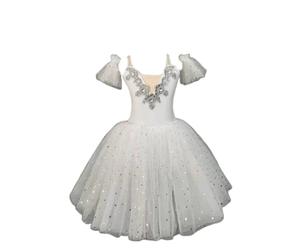 Robe de Ballet pour Fille, Tutu à Paillettes en résille, Justaucorps de Gymnastique Costume de compétition de Patinage Artistique,Blanc,150