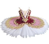 Robe De Ballet pour Filles, Jupe Tutu Costume Tutu du Lac des Cygnes Tenue De Soirée Professionnelle De Ballerine À Crêpes,Rouge,160