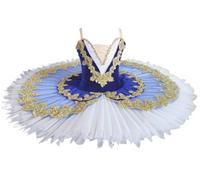 Robe De Ballet pour Filles, Jupe Tutu Costume Tutu du Lac des Cygnes Tenue De Soirée Professionnelle De Ballerine À Crêpes,Bleu,110