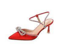 Robe de banquet pour adulte - Blanc - Talons hauts - Petite robe de mariée - Chaussures de mariage - Sandales Baotou creuses pointues - Pour femme, Rouge, 37.5 EU
