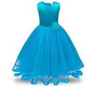 Robe de Bébé de Fille pour 3-8 Ans, LuckyGirls Fille Robe de Soirée Longue en Dentelle Tutu Princesse Costume Habillée de Cérémonie Mariage Demoiselle d'honneur Baptême (Âge: 5 Ans, Bleu Clair)