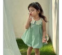 Robe de bulle sans manches avec col Peter Pan élégant à fleurs brodées pour bébé/fillette, convient pour le printemps/l'été 6-9M,9-12M,12-18M,18-24M,2-3Y,3-6MFloral,PlantesPolyester