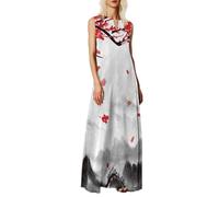 Robe de bureau d'été décontractée sans manches avec col en V et poche, style bohème, robe longue pour la plage, le camping, les bals, les fêtes, les photos de rue, Rouge, 3XL