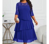 Robe de bureau, robe d'église pour femme, robe d' professionnelle bleue avec manche évidée, couture en dentelle, volants superposés, robe mi-longue. Vêtements pour enseignante, robe d'enseignante, rob