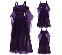Robe de carnaval pour femme - Vêtements médiévaux - Costume de diable vampire - En maille - Épaules dénudées - Manches papillon - Style gothique vintage - Pour cosplay - Robe maxi du 18th Century