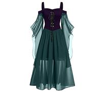 Robe de carnaval pour femme - Vêtements médiévaux - Costume de diable vampire - En maille - Épaules dénudées - Manches papillon - Style gothique vintage - Pour cosplay - Robe maxi du 18th Century