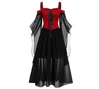 Robe de carnaval pour femme - Vêtements médiévaux - Costume de diable vampire - En maille - Épaules dénudées - Manches papillon - Style gothique vintage - Pour cosplay - Robe maxi du 18th Century