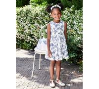 Robe de cérémonie à fleurs fille noeud au dos écru 14A