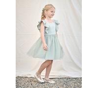 VERTBAUDET Robe de cérémonie à Volants Fille en Satin de Coton et Tulle Vert Sauge 9A