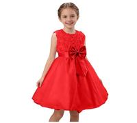 Robe de Cérémonie Bébé Fille avec Fleurs- Robe de Princesse Fille sans Manches Taille Haute pour Mariage Ceremonie Anniversaire Fête Formelle Bal,Rouge,2 Ans,3 Ans,f137a