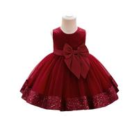 Robe de Cérémonie Bébé Fille sans Manches à Paillettes - Robe de Princesse Noeud Papillon pour Mariage Anniversaire Fête Formelle Bal,Rouge Foncé,6 Mois,9 Mois,f439a