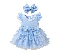 Robe de cérémonie d'été pour bébé Fille avec Jupe vaporeuse et Bandeau élégant Tenue Parfaite pour célébrer Son Anniversaire et séances Photo mémorables (Blue, 2-3 Years)