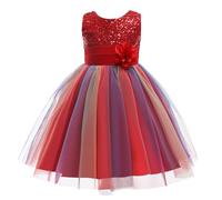 Robe de Cérémonie Fille Paillettes - Robe de Princesse sans Manches Jupe en Tulle Arc-en-Ciel pour Mariage Anniversaire Fête Formelle Bal,Rouge,5 Ans,6 Ans,f332a