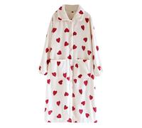 Robe de chambre boutonnée en polaire corail pour femme - Joli peignoir imprimé de dessin animé avec cœur et arbres - Joli peignoir à revers en polaire super douce - Manches longues et poches latérales