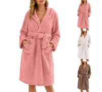 Robe de Chambre Femme, en Polaire Texturée, Relief Épi, Retour de Douche | 100 % polyester au toucher doux, ceinture à nouer, poches, pour le repos du soir, entretien selon l’étiquette, tailles S à XL