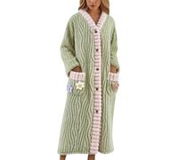 Robe De Chambre Femme Polaire Capuche,Peignoir De Bain Grande Taille En Flanelle VêTements De DéTente Chaude Et Doux BoutonnéE Bathrobe Avec Poches Pour Maison Matin Doux RéVeil