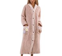 Robe De Chambre Femme Polaire Capuche,Peignoir De Bain Grande Taille En Flanelle VêTements De DéTente Chaude Et Doux BoutonnéE Bathrobe Avec Poches Pour Maison Matin Doux RéVeil