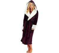 Robe De Chambre Femme Polaire Longue Grande Taille Ultra Doux Confortable Peignoir Femme A Capuche Eponge Peluche (Bordeaux,4XL)