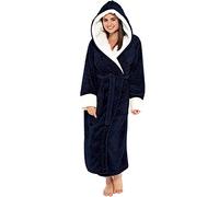 Robe De Chambre Femme Polaire Longue Grande Taille Ultra Doux Confortable Peignoir Femme A Capuche Eponge Peluche (Bleu,XL)