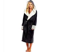 Robe De Chambre Femme Polaire Longue Grande Taille Ultra Doux Confortable Peignoir Femme A Capuche Eponge Peluche (Noir,M)