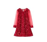 Robe De Chambre Fille,Robe Tendance pour Filles élégante Robe de soirée à Manches Longues en Maille Transparente ornée de Paillettes (Red, 3-4 Years)
