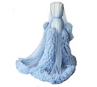 Robe de chambre kimono en tulle pour femme - Perspective de grossesse - Photographie de maternité - Bleu - L