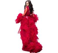 Robe de chambre kimono en tulle pour femme - Perspective de grossesse - Photographie de maternité - Rouge - S