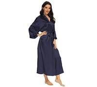 Robe de chambre longue en soie pour femme - Légère et longue - En satin, Bleu marine pur., 4XL/5XL